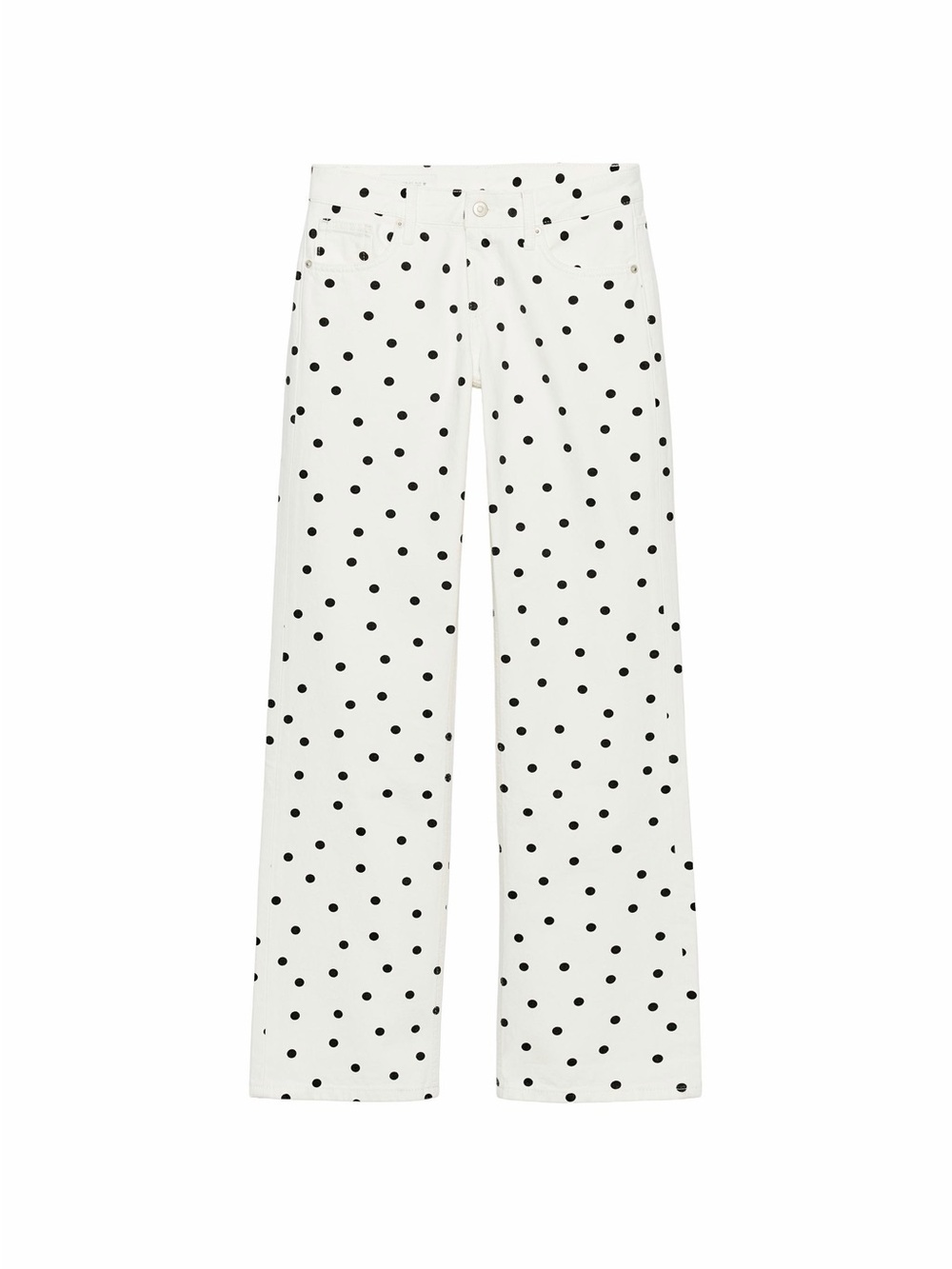 White Polka Dot Wide-Leg Pants - Black Dot Print